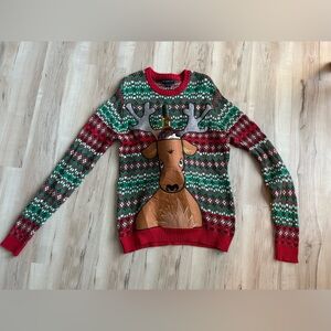 Blizzard Bay Reindeer Ugly Christmas Sweater M – Holds Beer Bottle, Party Hit